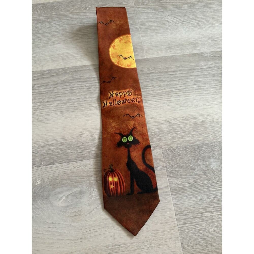 Halloween Ties Black‎ Cat Pumpkin Tie Men's Spooky Holiday Neck Ties